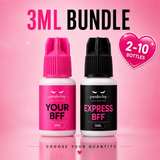 Two small bottles labeled 'YOUR BFF' and 'EXPRESS BFF' with a pink background and text about a 3ML bundle offer.
