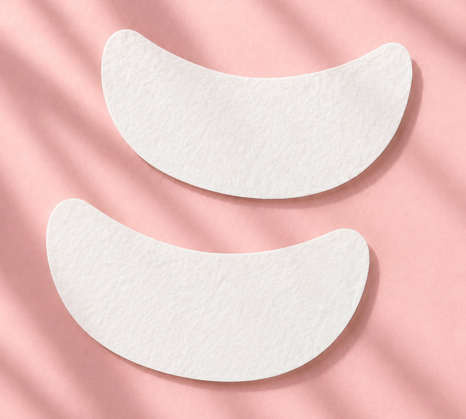 Two white eye patches on a pink background